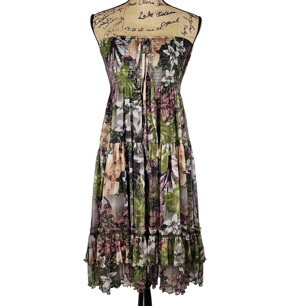 Gorgeous Lapis Smocked Floral Maxi Dress/Skirt Tiered Ruffled Boho‎ Festival S.